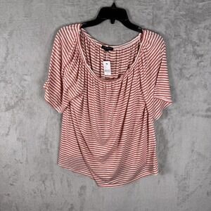 Lane Bryant Shirt Womens 22/24 Red‎ White Striped Short Sleeve Plus Size Top